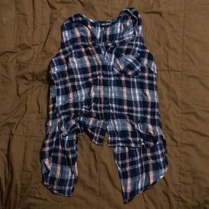 Plaid button top with open back